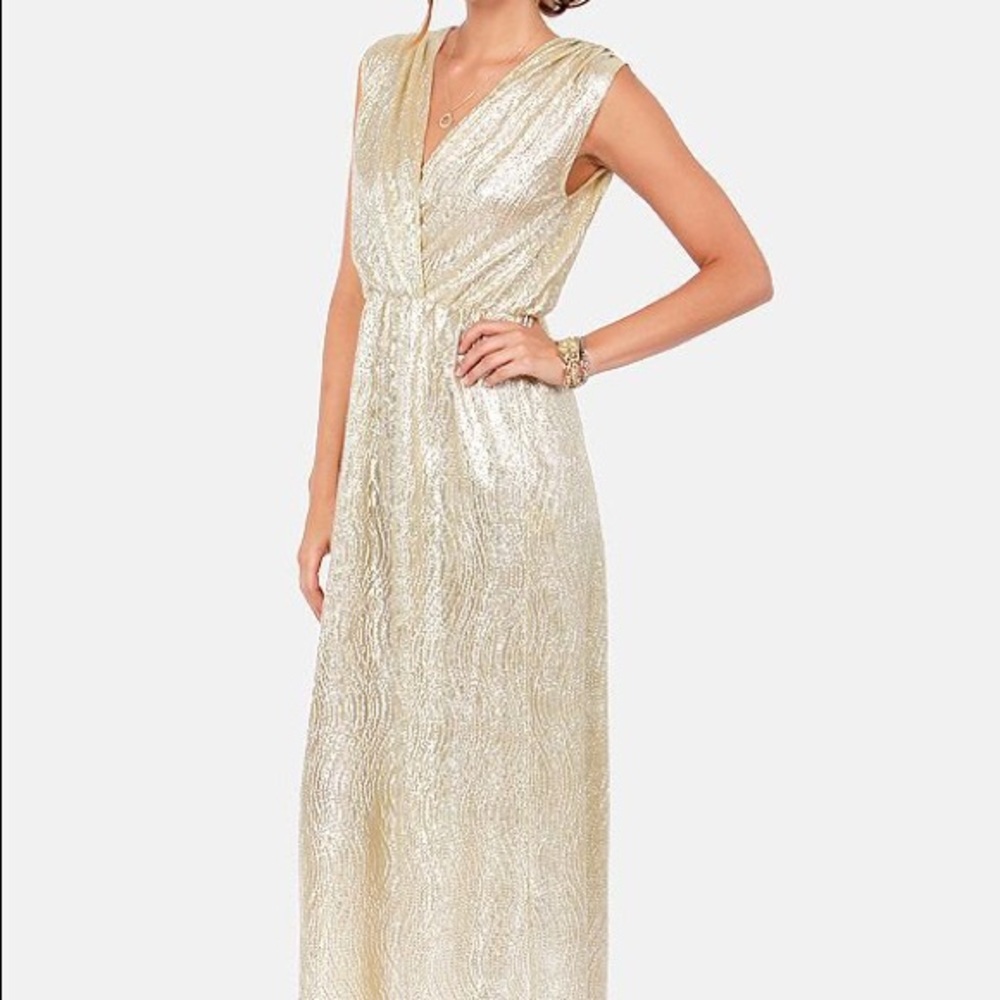 Lulus All That Shimmers Glitter Metallic Gold Gown